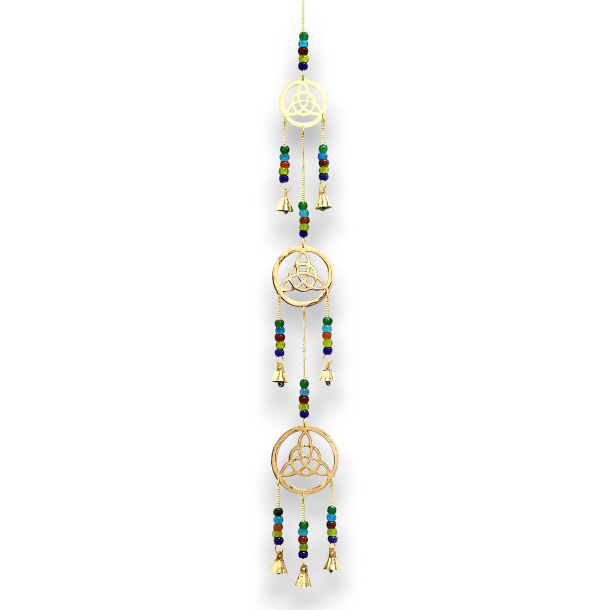 Handcrafted Indian Brass Celtic Drop Wind Chimes with 7 Melodic Bells - Vibrant Decorative Hanging Ornament - SHAMTAM.COM