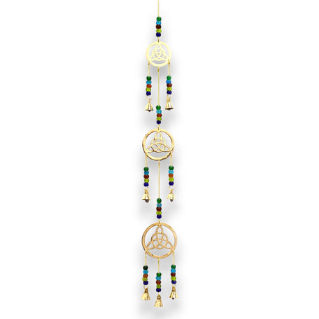 Handcrafted Indian Brass Celtic Drop Wind Chimes with 7 Melodic Bells - Vibrant Decorative Hanging Ornament - SHAMTAM.COM