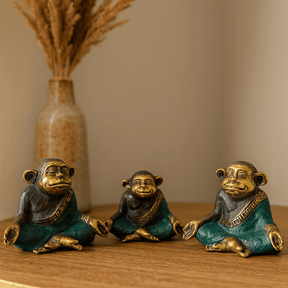 Brass Yoga Monkey Figurines, Set of 3 - SHAMTAM.COM