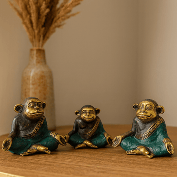 Brass Yoga Monkey Figurines, Set of 3