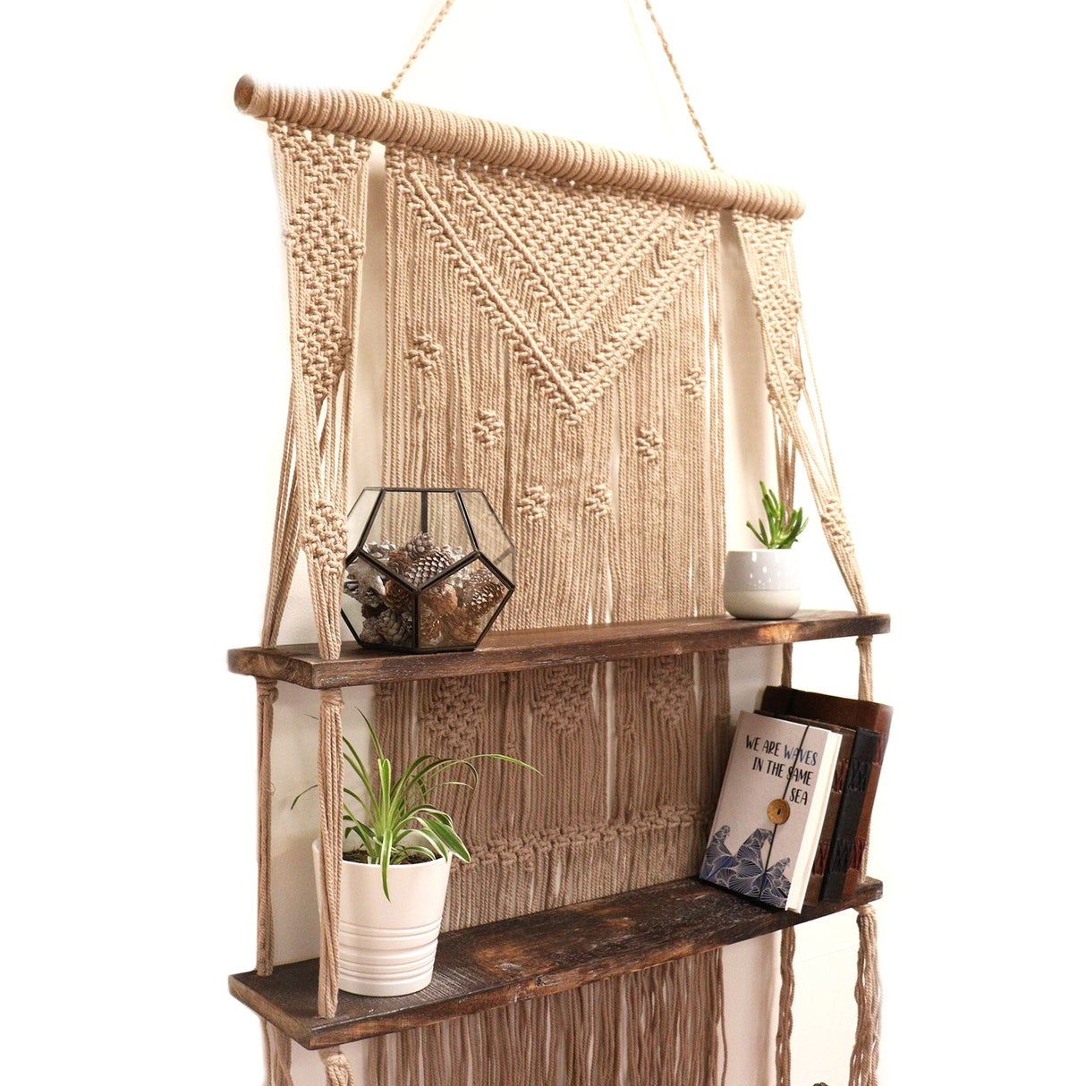 Brown Macrame Hanging Shelves - Brown - SHAMTAM.COM