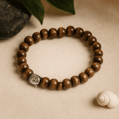 Buddha Beaded Stretch Bracelet, Brown - SHAMTAM.COM