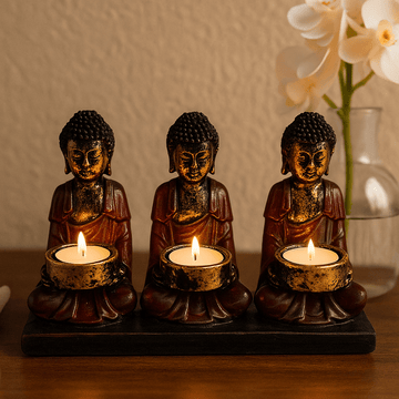 Buddha Lysestage Antik Tre Tilbedere