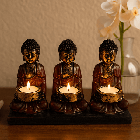 Buddha Candle Holder Antique Three Devotees - SHAMTAM.COM