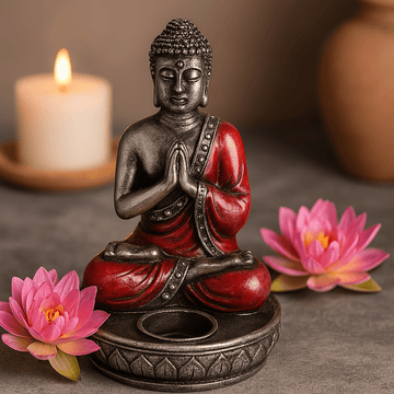 Buddha Candle Holder – Red Medium Resin