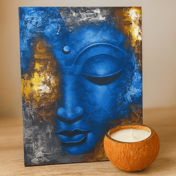 Buddha Canvas Painting, Blue Face Abstract