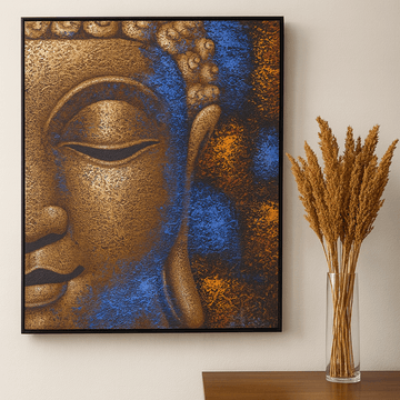 Buddha Canvas Wall Art, Framed Copper 80x60cm
