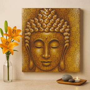 Buddha Canvas Wall Art, Gold Brocade 80x60cm - SHAMTAM.COM