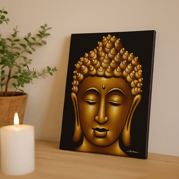 Buddha Canvas Wall Art – Gold Sand Finish