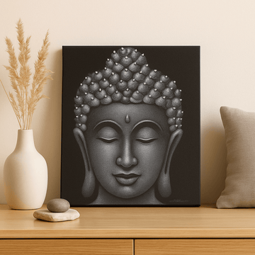 Buddha Canvas Wall Art, Grey Brocade