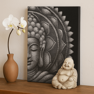 Quadro de Tela Buddha Mandala Cinzenta, 60x80 cm