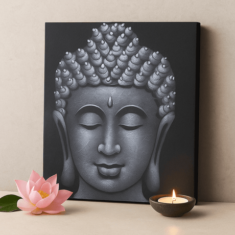Buddha Canvas Wall Art Grey Sand Finish 80x60cm - SHAMTAM.COM