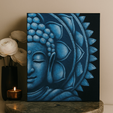Buddha Canvas Wall Art, Half Mandala Blue 60x80cm