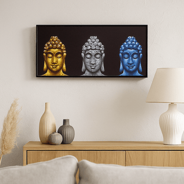 Buddha Canvas Wall Art Three Heads Black