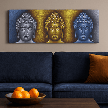 Buddha Canvas Wall Art, Three Heads Gold Detail