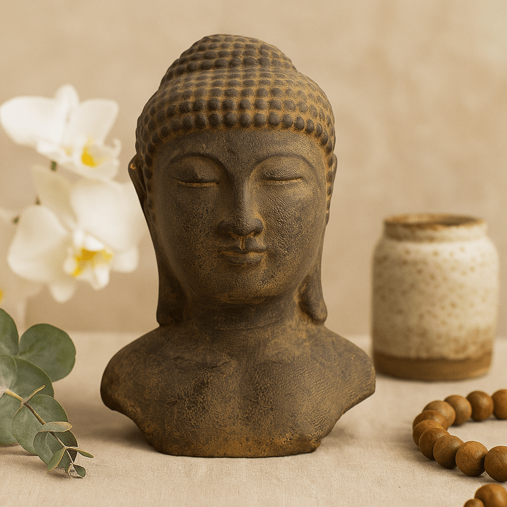 Buddha Head Statue, Grey Zen Decor - SHAMTAM.COM