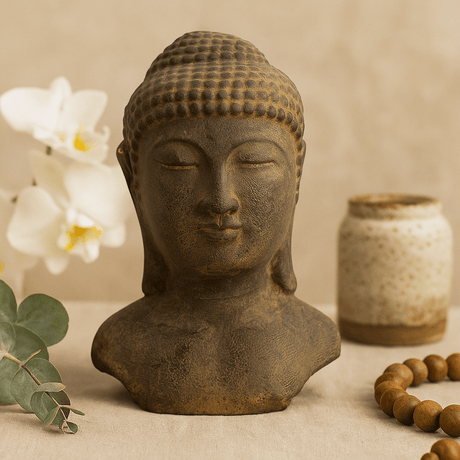 Buddha Head Statue, Grey Zen Decor - SHAMTAM.COM