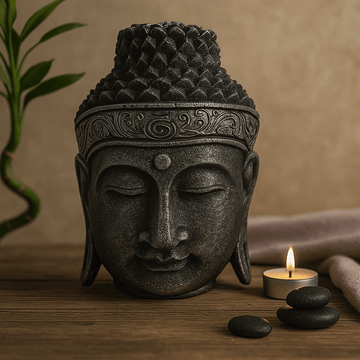Buddha Head Statue – Silver Finish 25cm