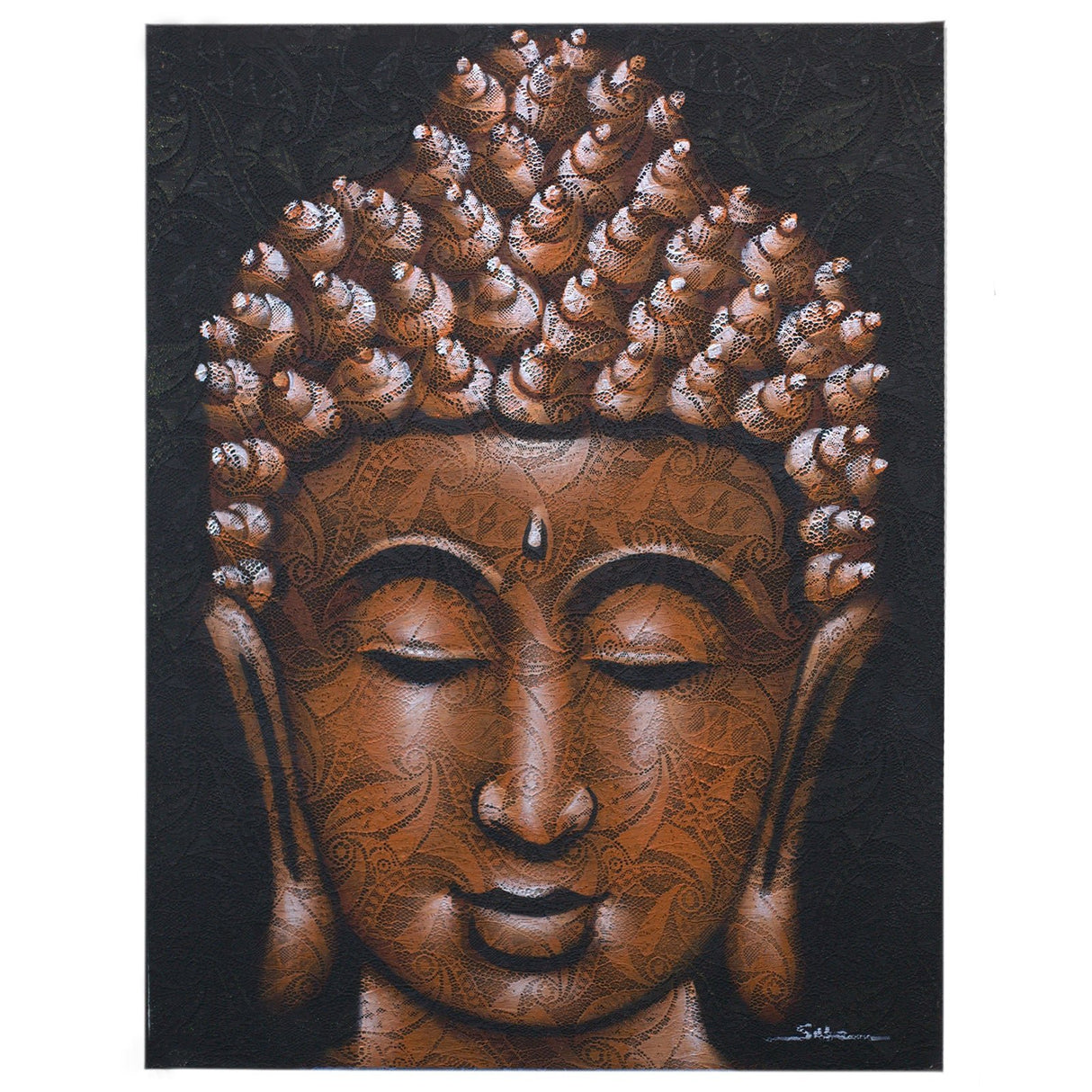 Buddha Painting - Copper Brocade Detail - SHAMTAM.COM