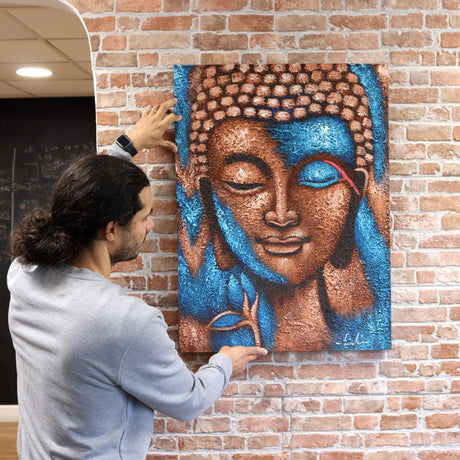 Buddha Painting - Silver & Rose Gold Flower 75x55cm - SHAMTAM.COM