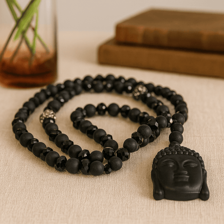 Buddha Pendant Necklace Black Agate - SHAMTAM.COM