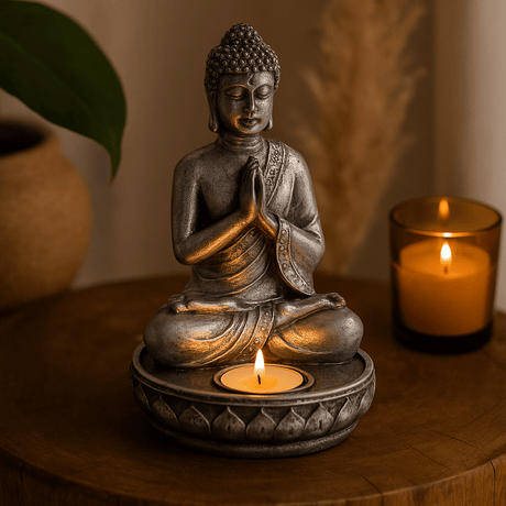 Buddha Resin Candle Holder, White Medium - SHAMTAM.COM