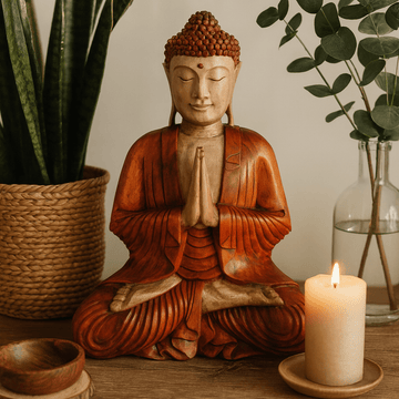 Buddhastaty handskuren Suarträ 30cm