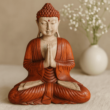 Buddha Statue Hand Carved Suar Wood 40cm Welcome
