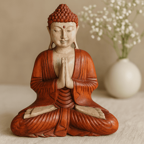 Buddha Statue Hand Carved Suar Wood 40cm Welcome - SHAMTAM.COM