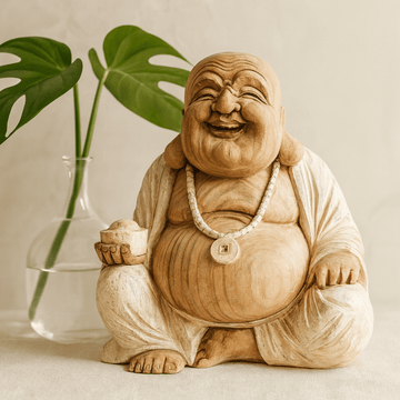 Buddhastaty glad vitkalkad Suarträ 40cm