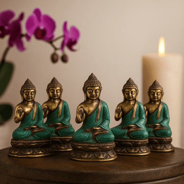 Buddha Statue Mini Brass Sitting Hand Raised