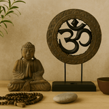 Buddha Statue Set 2 - Piece Om Symbol Grey Black - SHAMTAM.COM