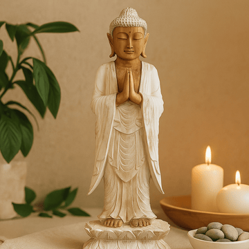 Buddha Statue Stående Hvidvask 1m Velkomst