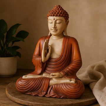 Buddha Statue Teaching Hand Carved Suar Wood 40cm