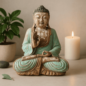 Buddha Statue Teaching Hand Carved Wood Mint 30cm - SHAMTAM.COM