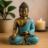 Buddha Statue Teal And Gold Resin Varada Mudra - SHAMTAM.COM