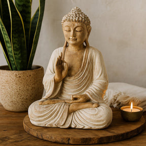 Buddha Statue Whitewash 30cm Teaching Pose - SHAMTAM.COM