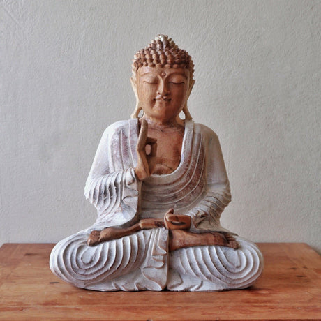 Buddha Statue Whitewash - 30cm Teaching Transmission - SHAMTAM.COM