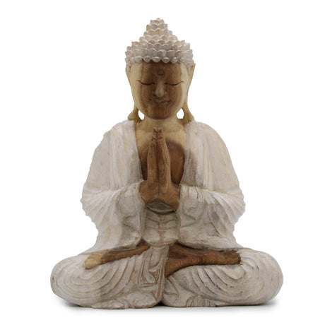 Buddha Statue Whitewash - 30cm Welcome - SHAMTAM.COM