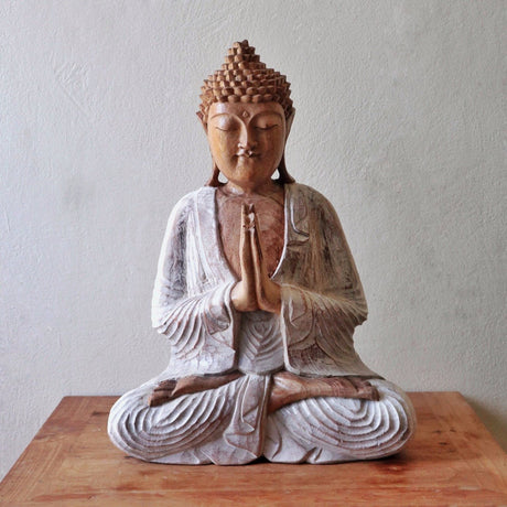 Buddha Statue Whitewash - 30cm Welcome - SHAMTAM.COM