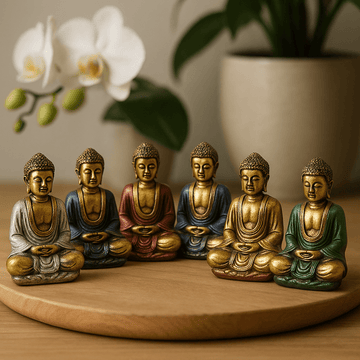 Buddhastatyer guld mini set om 6