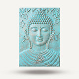 Serene Turquoise Buddha Relief Wall Art with Lotus and Leaf Motifs - 0.7x1m Spiritual Decor - SHAMTAM.COM