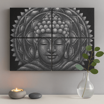 Buddha Wall Art Set of 4 Grey Mandala