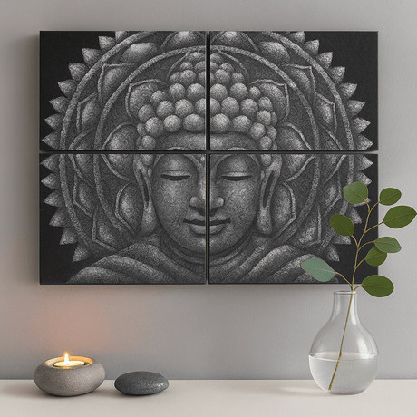 Buddha Wall Art Set of 4 Grey Mandala - SHAMTAM.COM