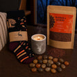 The First Cold Evening: An autumn candle set: a crackling wooden-wick candle, apple-cinnamon rooibos and bamboo socks