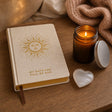 Three Good Things: A gratitude journal gift set: a 120-page gratitude journal with gold edges, an amber glass soy candle and a selenite heart