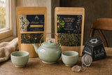 Two Cups, One Pot: A tea gift set: a jade ceramic teapot with two cups, two loose-leaf tea blends and a smoky quartz tea strainer