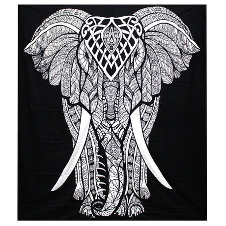 B&W Double Cotton Bedspread + Wall Hanging - Elephant - SHAMTAM.COM