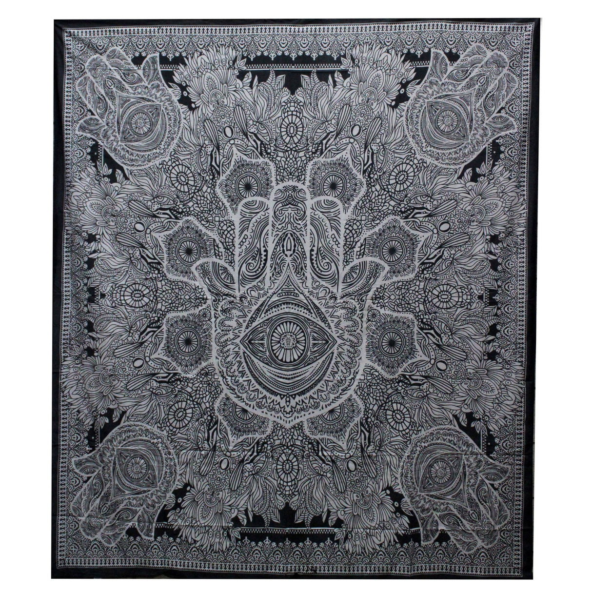 B&W Double Cotton Bedspread + Wall Hanging - Hamsa - SHAMTAM.COM