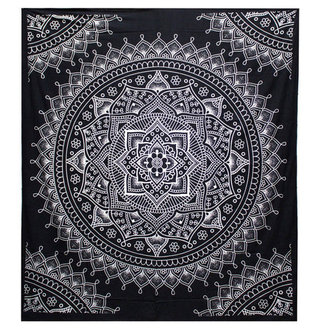 B&W Double Cotton Bedspread + Wall Hanging - Lotus Flower - SHAMTAM.COM